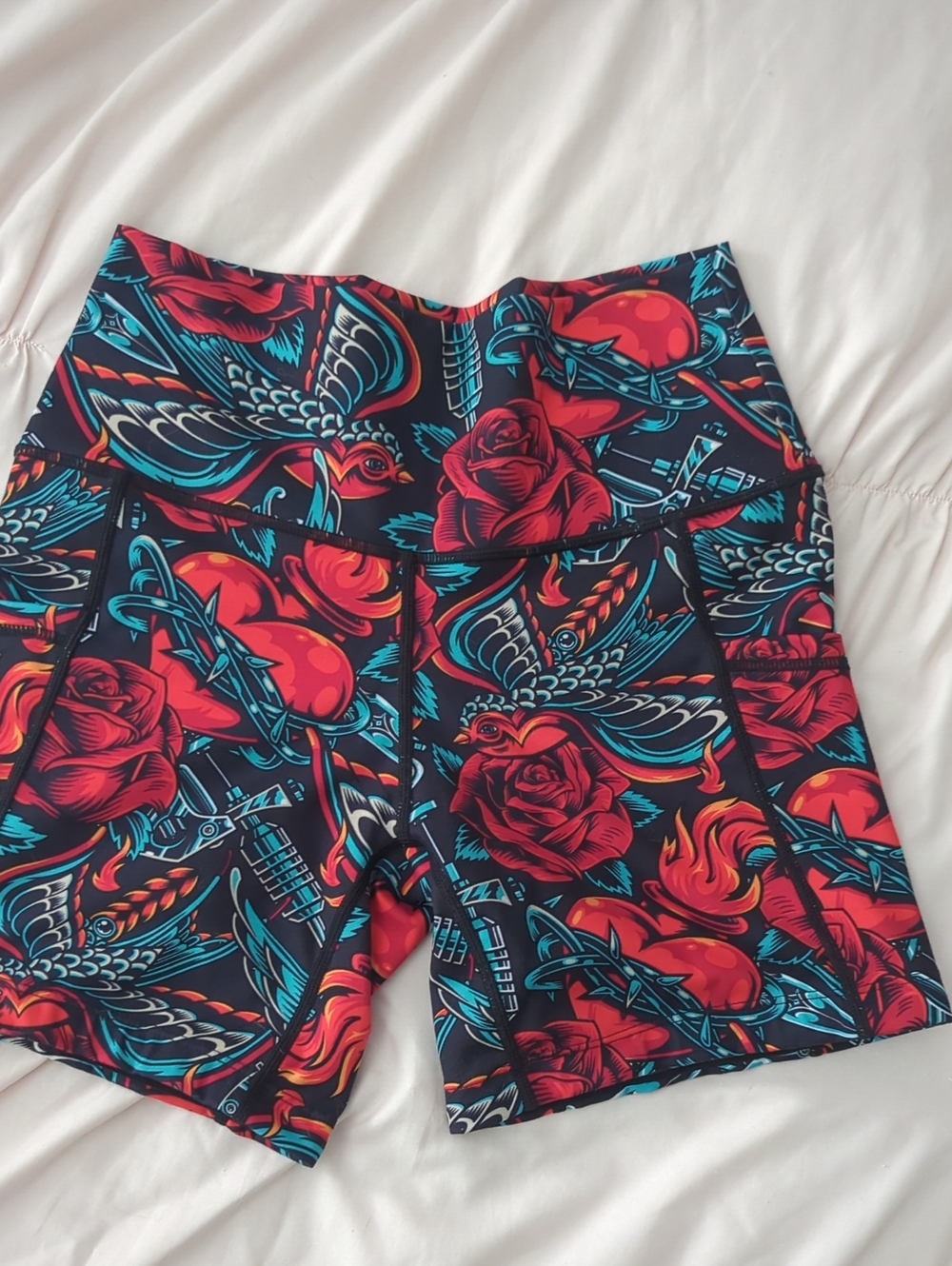 Constantly Varied Gear Women's Floral & Bird Athletic Shorts - Red & Teal